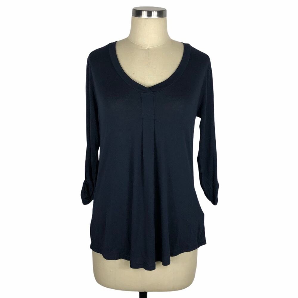 JJ BASICS Navy Blue V-Neck Popover Blouse XS NWT‎